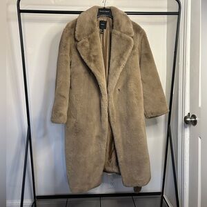 Brown long faux fur coat